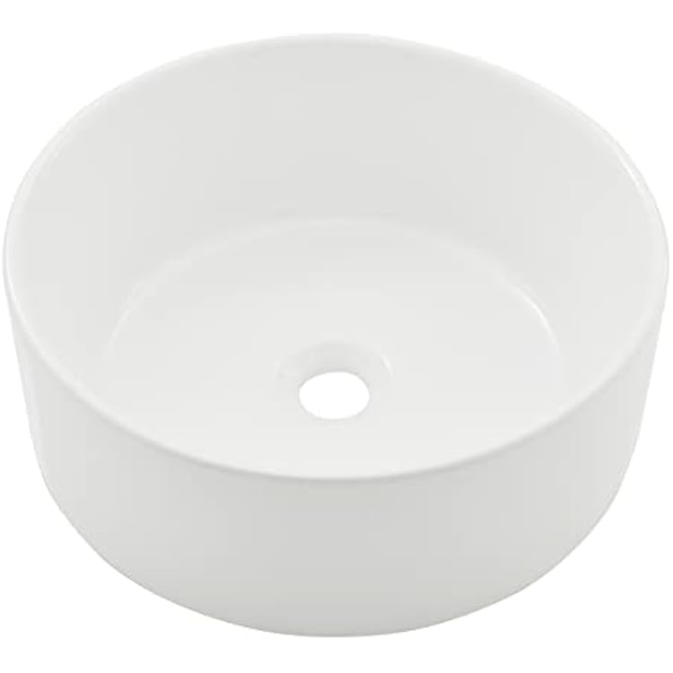 White Round Vessel Sink, BoomHoze 16x16 Modern Countertop Circle White Porcelain Ceramic Bathroom Sink Above Counter Art Washing Basin