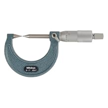 Mitutoyo 112-237 112 Series Mechanical Point Micrometer, 0-1" Range, 0.001" Graduation, Ratchet Stop, 30-Degree Carbide Tips, for Precision Groove, Web & Keyway Measurement