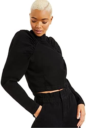 I-N-C Womens Denim Zip-up Blouse, Black, X-Large