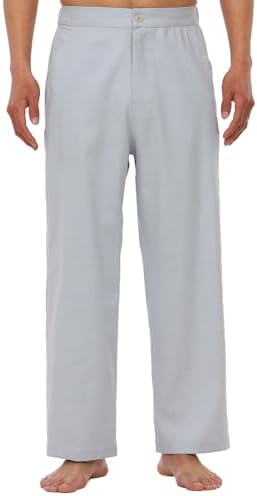 Mens Drawstring Loose Linen Beach Pants Lightweight Elastic Waist Yoga Lounge Cotton Trousers Pajamas
