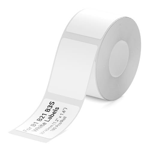NIIMBOT B1 Label Tape B21 Self-Adhesive Labeling Tape 1.18 x 1.57 30x40mm Thermal Label Print Paper NIIMBOT Labels for BarcodeAddressMailingLogoBusinessHome Tag, 180 LabelsRoll, White
