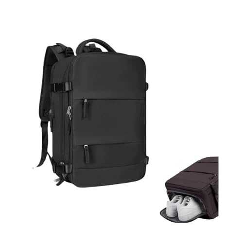 Flight Approved Travel Backpack for Women Men Lightweight Business Outdoor Rucksack Weekender Daypack Fits 17.3 Inch Laptop Black