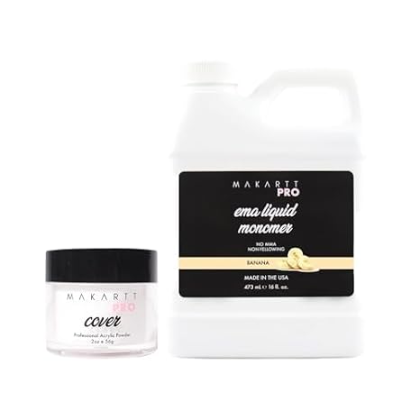 MakarttPro Acrylic Nail Kit Pure Elegance Cover Acrylic Powder 2oz & Banana Scented MMA-Free Monomer 16oz Fast Set EMA Liquid, Professional Acrylic Nail Supplies for Technicians