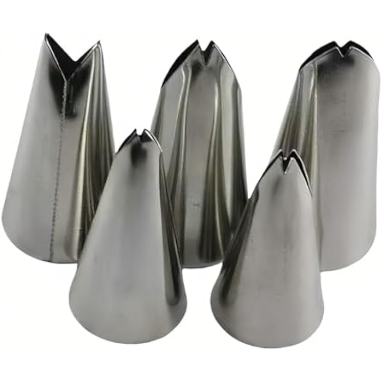 5-Piece Stainless Steel Piping Tips Set for Cake Decorating - Food Grade Icing Nozzles, Easy Clean Chrome Plated, DIY Baking Tools for Cupcakes, Cookies, Pastry - Gift for Beginners & Pros