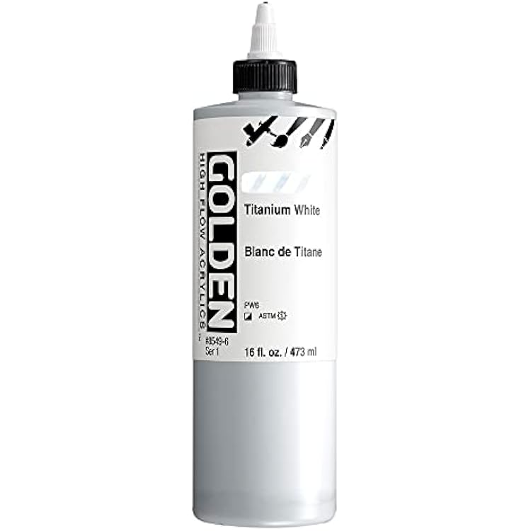 GOLDEN High Flow Acrylics, Titanium White, 16 fl. oz. Bottle, Professional Acrylic Paint, Semi-Opaque