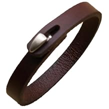 AZYOUNG Unisex Black Brown Khaki Genunine Leather Bracelet Easy Hook Bangle Cuff,22cm
