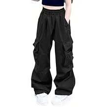 Girls Cargo Pants Elastic Waist Drawstring with Pockets Pants, 6-14 Years