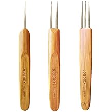 JOSDIOX Dreadlocks Crochet Hooks Tool Set,Crochet Needles for Hair Dreadlock Locks 0.75 mm Crochet Needle Steel with Bamboo Handle Good for Braid Craft (0.75 mm 1 Hook, 2 Hooks, 3 Hooks)