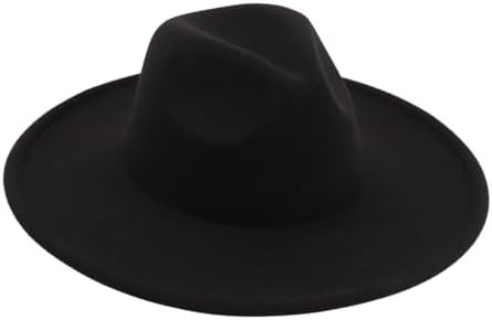 Womens Classic Wide Brim Felt Fedora Travel Western Fashion Hat, Adjustable Hat Band Non Belt Solid Color