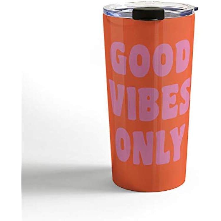 Society6 June  Journal Retro Good Vibes Only Lettering in Pink and Orange Travel Mug, 20oz, Retro Good Vibes Only