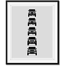 Custom Car Posters Handmade Poster compatible with Jeep Wrangler Generations and Print of Wrangler (CJ, YJ, TJ, JK, JL) - Grey, 11x14 Metallic Print (Unframed)