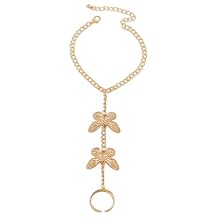 Jumwrit Boho Butterfly Finger Ring Bracelet Dainty Hand Chain Harness Bracelet with Open Band Ring for Women