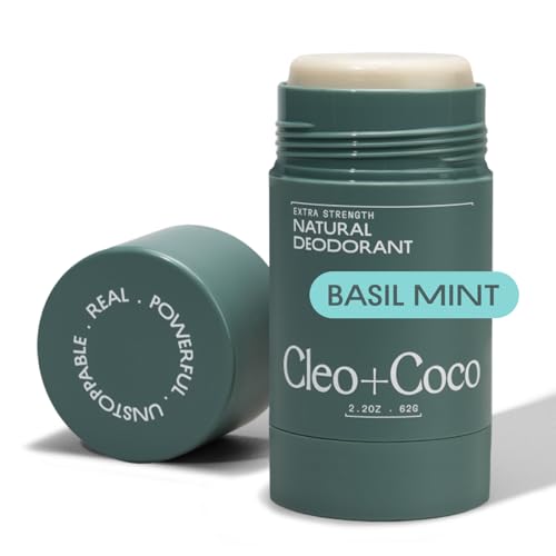CleoCoco Extra Strength Deodorant Balm, Basil Mint 2.2 oz, Natural Aluminum Free Deodorant for Women & Men with 5X Odor Fighters, 24hour Odor Control, Free from Synthetic Fragrance, Vegan