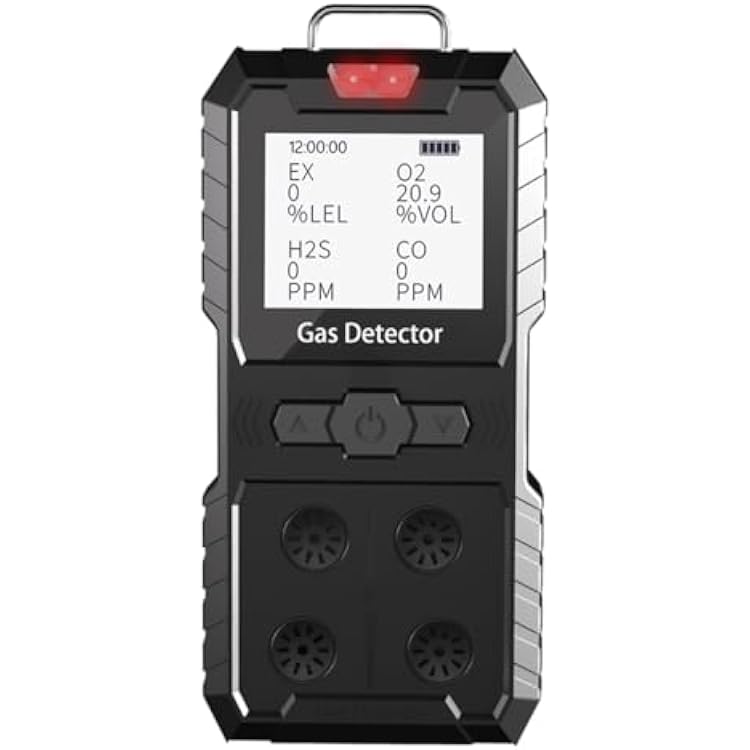 4 Gas Monitor, Continuous Detection of H2S, CO, LEL, O2 with Vibration, Sound & Light Alarms, Waterproof and Explosion-Proof, Portable Clip-On Design for Work Home, Long Battery Life