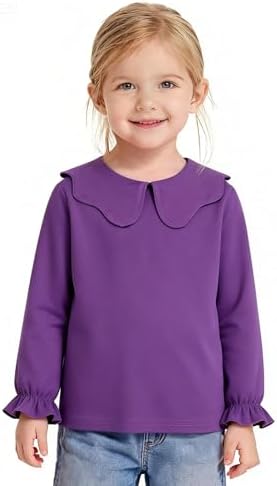 12M-12Y Toddler Baby Girls Ruffle Collar Blouse Kids Girl Solid Color T-Shirts Casual Tee Tops
