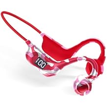 Bone Conduction Headphones, 18H Playtimes Wireless Headphones with Mic, Sport Earphones, Sweatproof Headset & LED Display Charging for Workout, Hiking,Running, Cycling, Walking (Red)