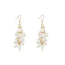 Natural Gemstone Earrings for Women | Natural Tumbled Stones Chip Earrings | Semi Precious Stone Cluster Earrings | Reiki Healing Crystal Long Dangle Hook Eardrop