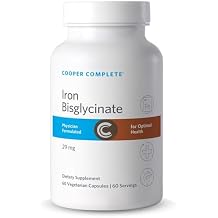 Cooper Complete Gentle Iron Bisglycinate 29 mg, 60 Capsules, Ferrochel for Energy & Blood Support