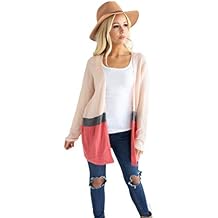 On Trend Women's Colorblock Cardigan Open Long Sleeve Sweater