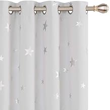 Deconovo White Blackout Curtains, 42 x 63 Inch, Silver Star Print Solid Thermal Insulated Blackout Curtain, 2 Panels