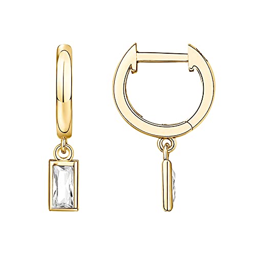 PAVOI 14K Gold Plated Huggie Hoop Earrings with Charms for Women - 925 Sterling Silver Posts Dainty Motif Huggie Hoop Dangle Earrings - Lightweight Dangle Drop Jewelry with Cubic Zirconia