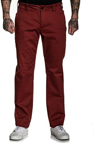 Sullen Mens 925 Chino Stretched Relaxed Fit Tattoo Lifestyle Pants as1, Numeric, Numeric_42, Regular, Regular, Rosewood, 42