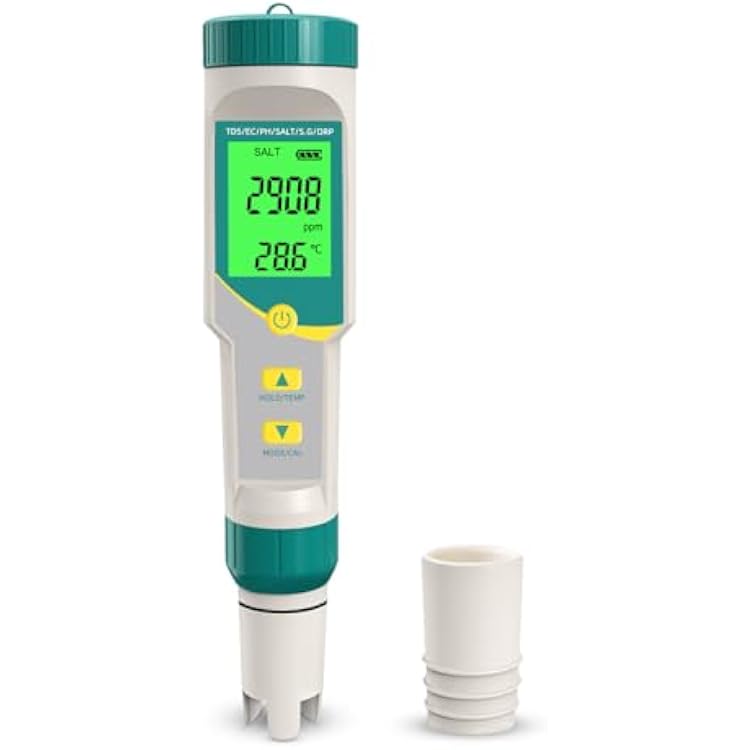 PH Meter/TDS Meter Digital Water Tester 7-in-1 TDS Meter and Salinity Tester PH Temp EC, High AccuracyPH Meter for Water with LCD Backlit, for Drinking Water, Wine, Swimming Pool, Soaking tub