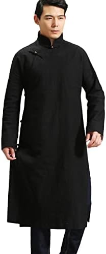 Ystylee Mens Kungfu Tai Chi Chinese Traditional Robe Gown Suit Mandarin Collar Cotton Linen Martial Arts Uniforms Long Shirt