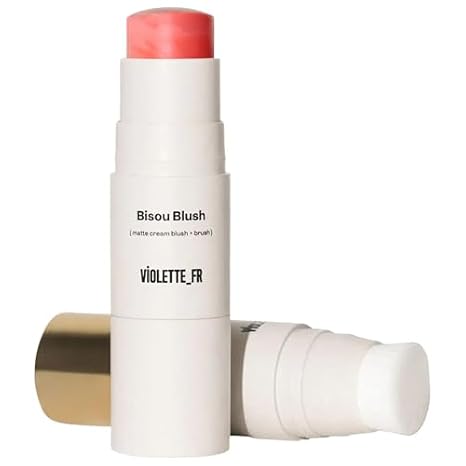 VIOLETTE_FR Marbled Cream Blush Stick with Blending Brush, Buildable Cream Blush for Natural Radiant Flush (Melanie - warm coral pink)