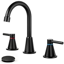 Bathroom Faucet 3 Hole,Mater Black Bathroom Sink Faucet with 360Swivel Spout, 8 inch Widespread 2 Handle Faucet for Bathroom Sink Vanity RV with Pop-up Drain Supply Line Stainless Steel
