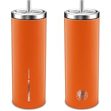 20 oz Titan Insulated Stainless Steel Straw Tumbler, Double Wall Vacuum Travel Mug with Splash-Resistant Lid, Cupholder Friendly for Coffee & Cold Drinks (Sunset Orange)