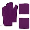 4PCS Oven Mitts and Pot Holders Sets, Elegant Solid Deep Purple Oven Mitts Set Heat Resistant Kitchen Microwave Gloves Safe for Baking,Cooking, BBQ