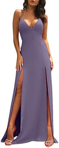 TOB Womens Sexy Sleeveless Spaghetti Strap Backless Split Cocktail Long Dress