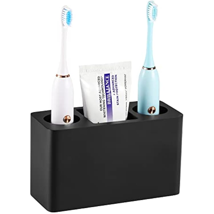 Luxspire Toothbrush Holder, 3 Slots Electric Toothbrush and Toothpaste Holder, Resin Bathroom Countertop Storage Bathroom Accessories Toothbrush Stand for Vanity Counter Organizer Caddy - Black