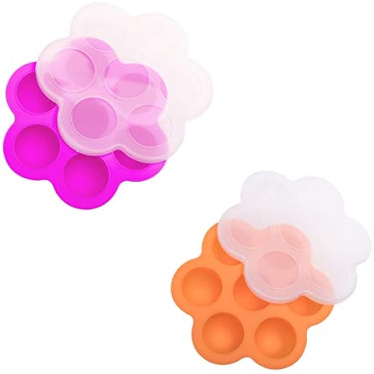 Silicone Egg Bites Molds with Lid for Instant Pot, 2 Packs For 3qt 6.3x6.3x1.6, Rose red Orange