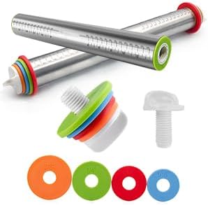 Zlion Rolling Pin with Thickness Rings Stainless Steel and Corrosion-Resistant Adjustable rolling pin Dough Roller Pins for Baking Pizza, Pastry, Fondant, Pasta, Cookie