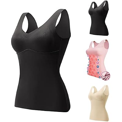 Dimleen FiberFit Hourglass Sculpting Self Heating Vest for Women 2-in-1 Built-in Bra Negative Ions Thermal Underwear Warm,Breathable black,2XL,One Size