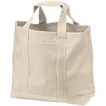 Reusable Grocery Tote Bags with Front Pocket Heavy Duty Canvas Shopping Totes for Beach, Travel, Picnics by TBF Bags (Natural)