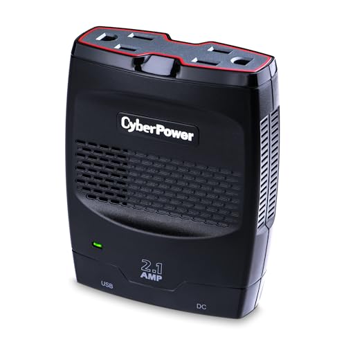 CyberPower CPS175SURC1 175W Mobile Power Inverter with 2.1A USB Charger - Slim Line Design, BlackGray