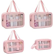 4 PCS Travel Toiletry Bag for Women, Matte Translucent Shower Bag with Handy Handle, Makeup Cosmetic Organizer Bag for Travel Toiletries Accessories (Pink)