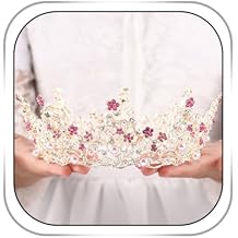Fairyu Pearl Wedding Tiaras and Crown Bride Pink Flower Tiaras Baroque Wedding Tiara Hair Accessories for Women