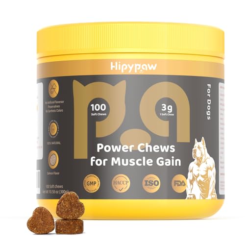 Muscle Gain Chewable Tablets for Dogs: with BCAAs L-Arginine Glucosamine Spirulina and Salmon Oil - Supplement for Muscle Growth Strength and Joint Health - for All Dog Breeds & Ages