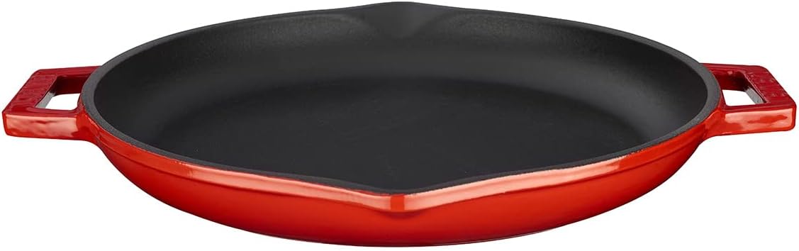 Lava Metal Casting Round Frying Pan with Metal Handle, 30cm, Red