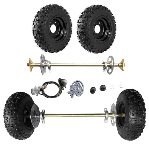 6 Go Kart Axle Kit, 740MM Rear Axle Kit with 2 Wheels, Tires, Rim, Brake Assembly and T8F Chain, DIY Live Axle Kit for Go Kart, Quads, Trike, Drift Bikes