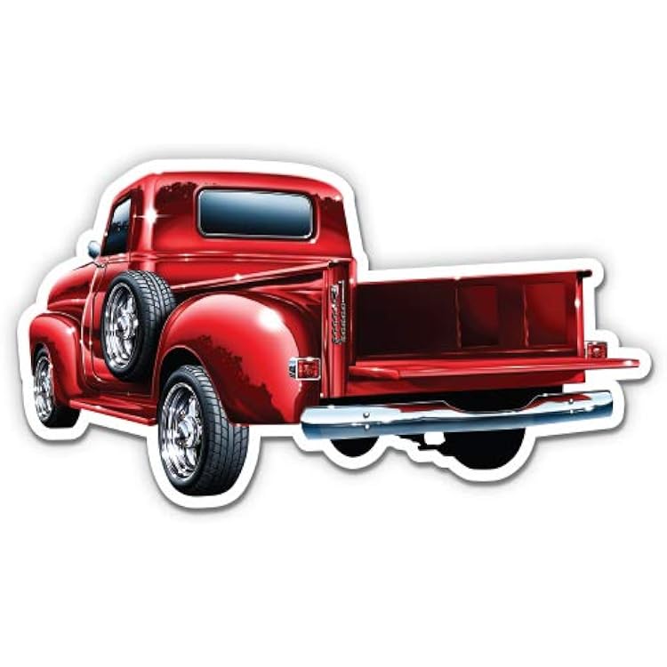 Classic Red Pickup Truck - 3 Vinyl Sticker - for Car Laptop I-Pad Phone Helmet Hard Hat - Waterproof Decal