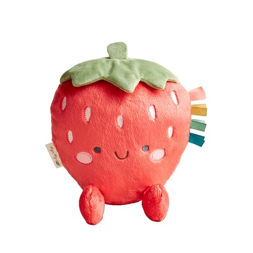Itzy Ritzy Snuggles Plush Toy Soft Stuffed Animal for Babies, Kids & Adults Sensory Ribbons & Textured Fabrics for Tactile Play Cozy & Cuddly Companion for Newborns & Up Strawberry