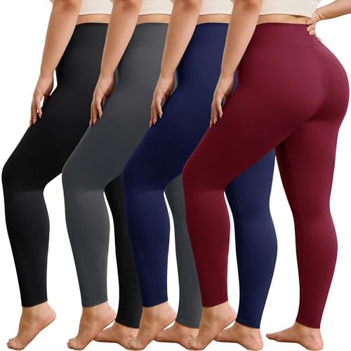 VALANDY Creamlush Plus Size Womens Leggings-4 Packs High Waisted Leggings for Women Comfy Stretchy Lounge Pants Tights L-5XL