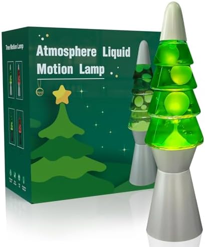 Liquid Motion Lamp Tree Mood Lighting Night Light Green Water & White Wax 13.5 Inch Relaxing Motion Lamp with Bulb for Kids & Adults Small Novelty Table Lamp for Christmas Decorations Indoor, Silver