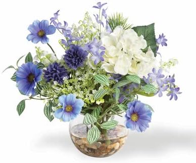 Petals Cosmos & Hydrangea Silk Flower Arrangement - Blue