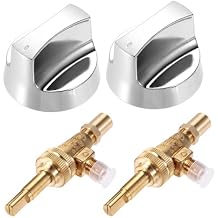 Propane Gas Control Valve 0.047" Orfice with Chromed Steel Control Knob Stem Length 1.4", Natural Brass Gas Grill Valve Replacement, Fitting for Hotel Commercial Kitchen (2pcs)